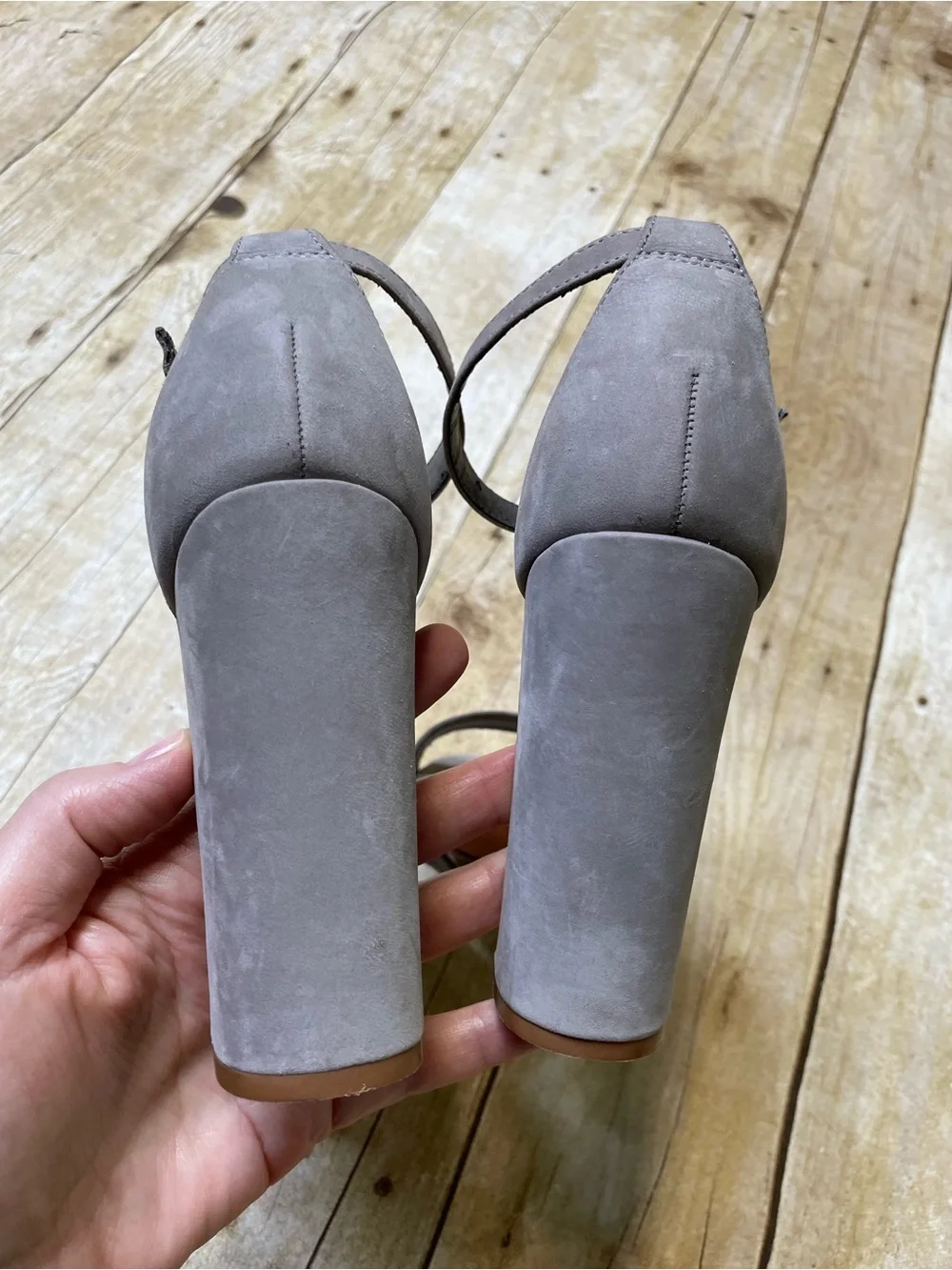 Schutz Gray Block Heel Strap Sandal - Picture 5 of 11